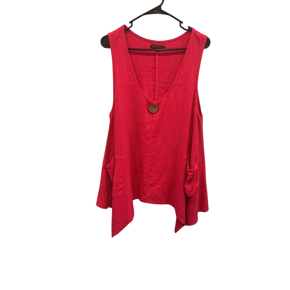 For Cynthia Linen Blend Sleeveless Lagenlook Tunic Top Pocket Size L Pink Beachy